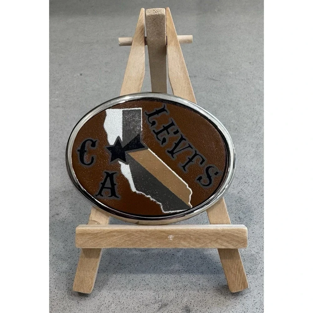 California Oval Chrome Western Belt Buckle Leather Insert